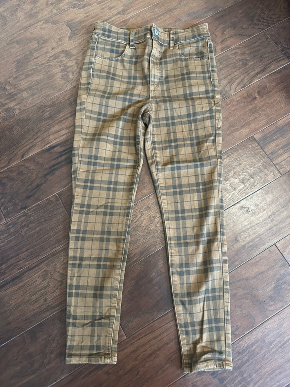 Plaid Super High Rise Jegging in Tan and Olive